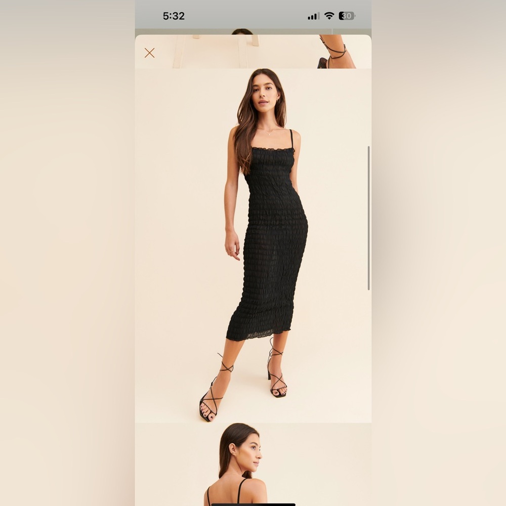 Lioness Black Ruched Midi Dress